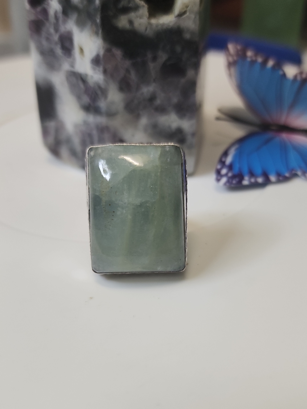 Green Rectangle Stone Cocktail Ring - Unbranded